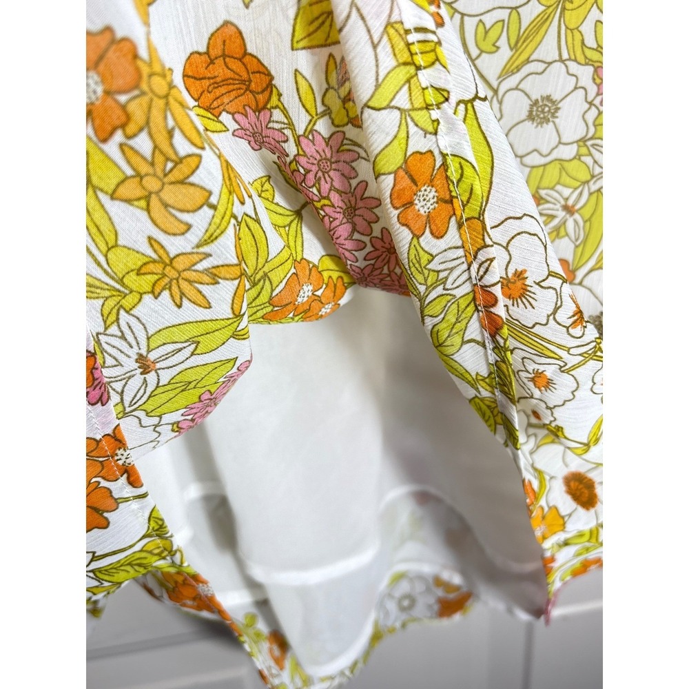 Floral Peasant Top Large Retro Hippie Boho Lantern Sleeve V-Neck Chiffon - Picture 5 of 6